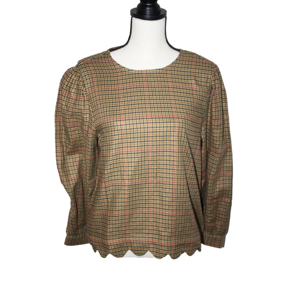 St. John's Bay Long Sleeve Women's Top Plaid Pullover‎ Blouse Size Petite Medium
